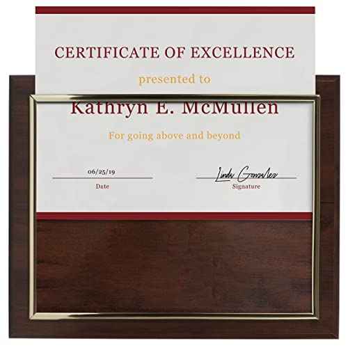 10.5 x 13" Certificate Display Plaque - Offered in Coated Cherry Wood with an 8.5 x 11" Gold Frame - Slide in Your Diploma, Award Certificate, Award of Achievement, Class Photo, and More