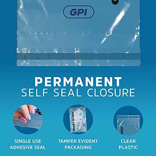 GPI - 100 Count 12" X 18" Clear Self Seal Poly Bags - 1.5 Mil Extra Large Peel & Seal Polybags with Permanent Adhesive Strip & Suffocation Warning for Packaging & Shipping T Shirts & Clothing.