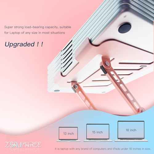 360¡Æ Rotating Adjustable Laptop Stand&Metal Phone Holder Perfect for Work,Painting,Office,Travel,Home,Fits MacBook & Laptops up to13-15",Dual Rotary Shaft,Folding Design-Purple& Pink