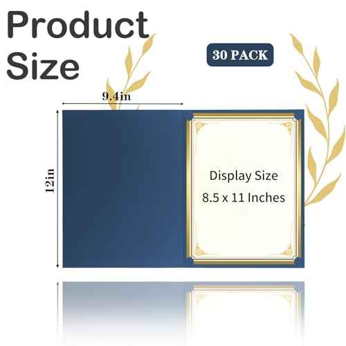 30 Packs Certificate Holders, Navy Blue Certificate Covers, Diploma Holders, Certificate Folders with Gold Foil Border for Letter Size 8.5" x 11" Certificates, Diploma, Documents, Award Cover