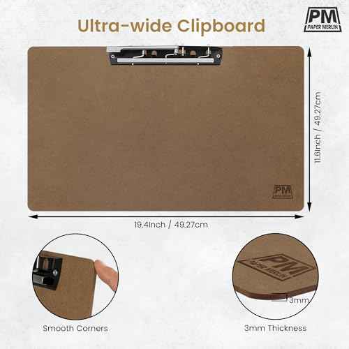 Paper Merlin Ledger Clipboards 19 x 11 Horizontal MDF 11x17 Clipboard Landscape Legal Size Paper with Large Clip 3 Pack