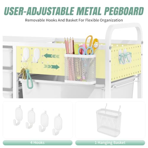 APEXCHASER 14-Drawer Rolling Storage Cart with Tabletop & Pegboard – Green