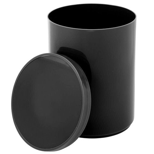 mDesign Plastic Small Slim Round 1.7 Gallon/6.5 Liter Trash Can with Removable Swing Lid - Wastebasket, Garbage Container Basket Bin for Master/Guest Bathroom - Holds Rubbish/Recycle - Black