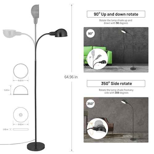 Adjustable LED Floor Lamp with Flexible Gooseneck, Rotatable Shade, E26 Socket, Sturdy 10" Base ? Modern Reading Light for Living Room, Bedroom, Office (Golden)