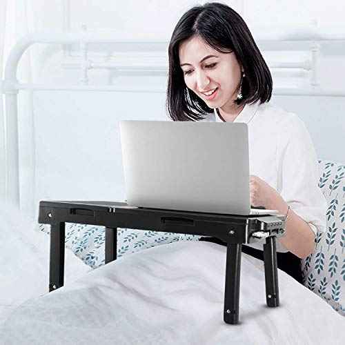 Moclever Laptop Bed Stand ? Adjustable Laptop Table with Cooling Fan, Foldable Laptop Desk with USB Hub, LED Light & Storage ? Multi-Functional Computer Tray for Bed, Sofa, Home, and Office