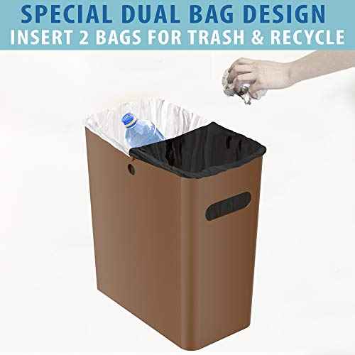 iTouchless SlimGiant 4.2 Gallon Narrow Space Slim Trash Can and File Folder Organizer Storage with Handles, 2-Packs, 2 Toffee Brown, 2 Pack