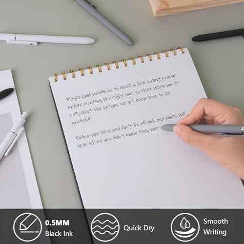FIOVER Gel Pens,6Pcs Fine Point Smooth Writing Pens 0.5mm Black Gel Ink, High-End Series Ballpoint for Journaling Note Taking, Gifts for Women Men (6pcs-Black, Gray, White)