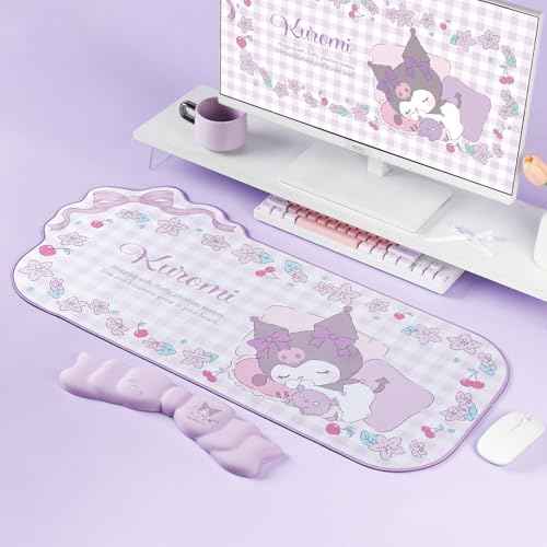 Kawaii Anime Mouse Pad Wrist Rest Support Set - Non-Slip Desk Mat and Memory Foam Bowknot Wrist Rest for Keyboard and Mouse,Perfect for Gaming or Home Office Work - KLM Flower Dream