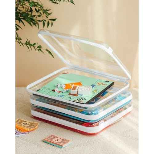 Board Game Storage,Extra Large Clear Hard Shell Case with Zipper, 3 Packs Board Game Organizer and Storage for Games Puzzle Magazine A4 Paper Craft Hobby Art Supplies