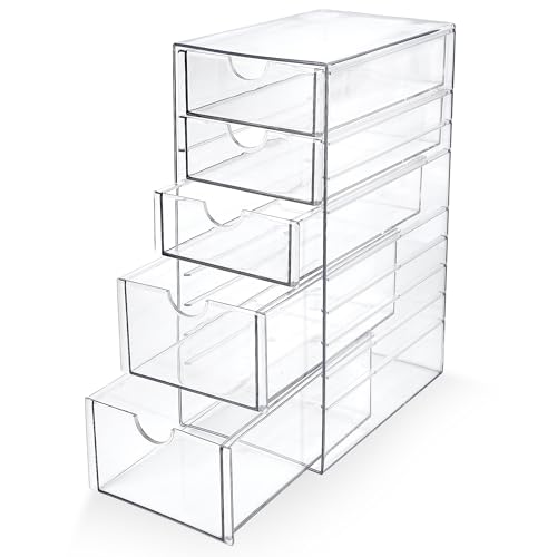 Prsildan 5-Drawer Acrylic Hair Accessories Organizer with Transparent Drawers