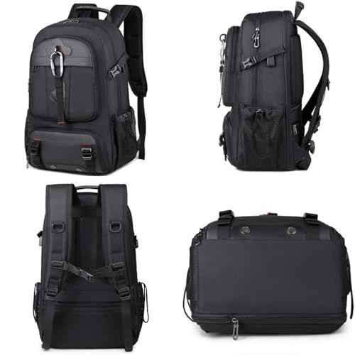 Travel Backpack 50L, 17 Inch Laptop Backpack for Men Women, Large Waterproof Carry On Backpack, TSA Friendly Flight Approved Anti-Theft Backpack with USB Interface & Shoe Compartment, Black