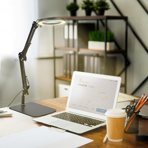 Dylviw 20-Inch Stand & Clamp LED Magnifying Desk Lamp with Real Glass Lens