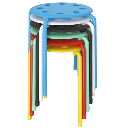 VECELO 6-Piece Colorful Stacking Stools for Classrooms – Lightweight, Stackable, 17.7" High