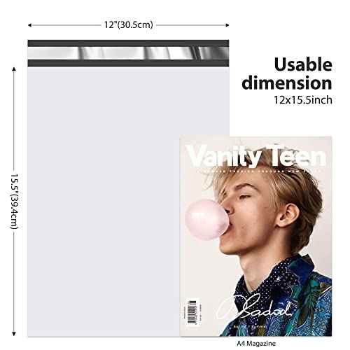 Fuxury Poly Mailers 12x15.5" 500Pcs Bulk Heavy Duty Shipping Bags for Clothing, Strong Adhesive Sealing Shipping Envelopes,Tear-resistant Postal Mailing Poly Bags for Books,Business (White)