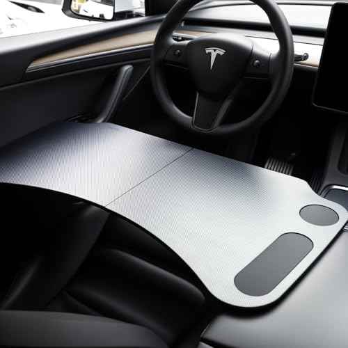 ThinSGO for Tesla Model Y Model 3 Foldable Laptop Working Table with Carbon Fiber Texture