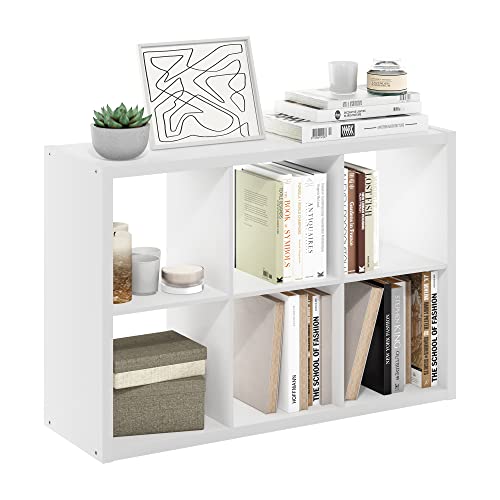 Furinno White Cubicle 6-Cube Bookshelf - Modern Thick Frame Storage