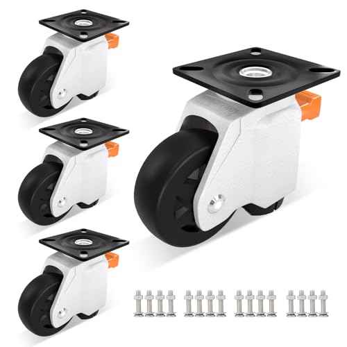 Upgrade Leveling Casters with Ratchet Handle, Height-Adjustable Plate Casters, White Retractable Casters for Workbench & Machine&Furniture, 1600 Lbs Total Load Capacity£¬4-Pack