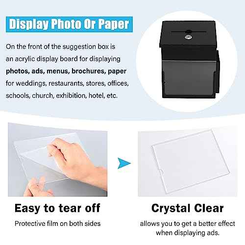 xydled Suggestion Box with Key Lock Acrylic Sign Holder, Metal Donation Ballot Drop Box with Slot Tip Jar for Office, Fundraising, Church, School,8.9''x7.1''x6.3'', Black