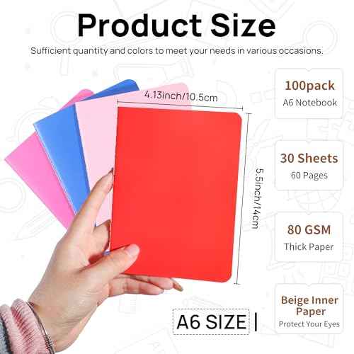miikoul 100 Pack Small Colorful Blank Notebook Bulk,A6 Pocket Notepads Mini Journal Set for Student Traveler Office Back to School Supplies, 5.5" X 4", 30 Sheets/60 Pages,10 Colors