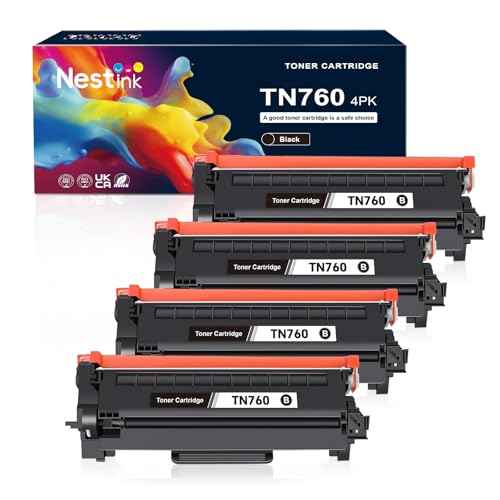 TN760 High Yield Toner Cartridge, Compatible Toner Cartridge Replacement for Brother TN760 TN-760 TN730, Compatible for HL-L2350DW HL-L2370DW MFC-L2750DW DCP-L2550DW Printer (Black 4 Pack)
