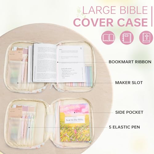 Bible Cover Case for Women Large Bible Cover with Durable Handle Quilted Bible Carrying Case for Girls Bible Study Supplies Accessories (Spliced Flower, Spliced Flower)
