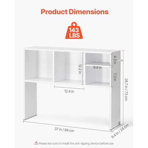 VEVOR Desktop Bookshelf, Storage Organizer with 5 Shelves for Computer Desk, Wooden Shelf Desk Hutch with Anti-Slip Feet Pads, Desk Top Display Rack for Office, Home & Dorm, White