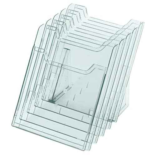 Exacompta - Ref 60258D - Desk Literature Holder - 345 x 238 x 259mm in Size, Suitable for A4 Portrait Documents, 5 Pockets, 26mm Pocket Depth - Transparent Clear