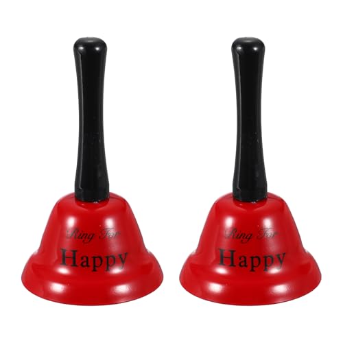 Bright Red Hand Bell 2 Pack - Small Service Call Bells for Restaurant Hotel Wedding Pet Training