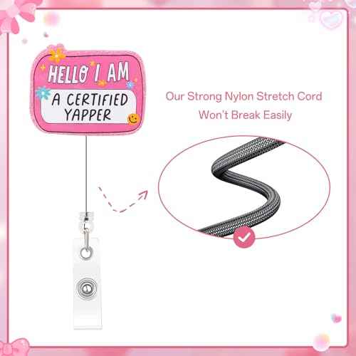 Funny Nurse Badge Reel Pink Cute Badge Reel with Clip Nursing Retractable Hello I Am a Certified Yapper Card Holder for Nurses Social Worker