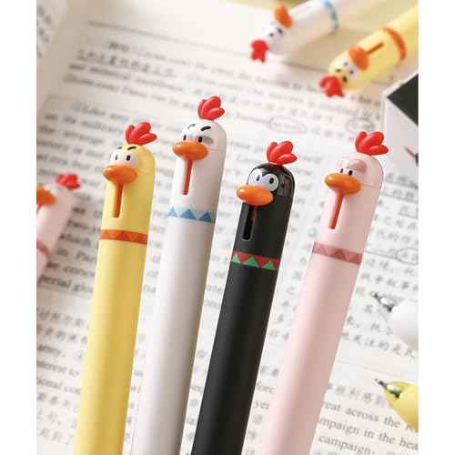 4 Pcs Cute Gel Pens Cartoon Chick Retractable Pens 0.5mm Black Ink Writing Pen Kawaii Funny Chicken Pen for Girls Boys Women Men Office School Supplies (4Pcs Chick)