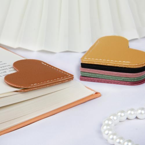 6pcs Leather Heart Bookmarks for Reading Women, Cute Corner Page Book Marks for Book Lovers Teachers Students, Reading Accessories Gifts for Book Lovers
