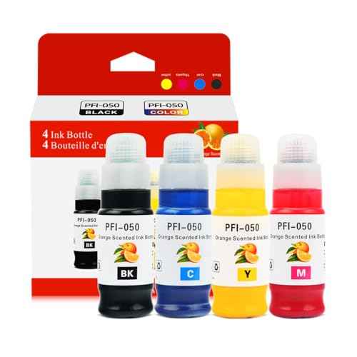 Ink Bottle PFI-050 Pigment Ink Tank 70ML (4-Pack, Black Cyan Magenta Yellow) PFI-050 PFI-050 Ink Cartridge Replacement for Canon imagePROGRAF TC-20 TC20MFP Large Format Printer