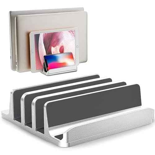 Vertical Laptop Stand Holder - 3 Slot Adjustable Dock, Space-Saving Laptop Holder for Computer, Tablet, Phone