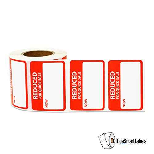 Reduced for Quick Sale Now for Retail Clearance Price Tag Stickers - 1.65 x 1.15 Inch Custom Writable Label Pricing Stickers - Pressure Sensitive Adhesive, Semi-Gloss Coated - 300 Labels/Roll