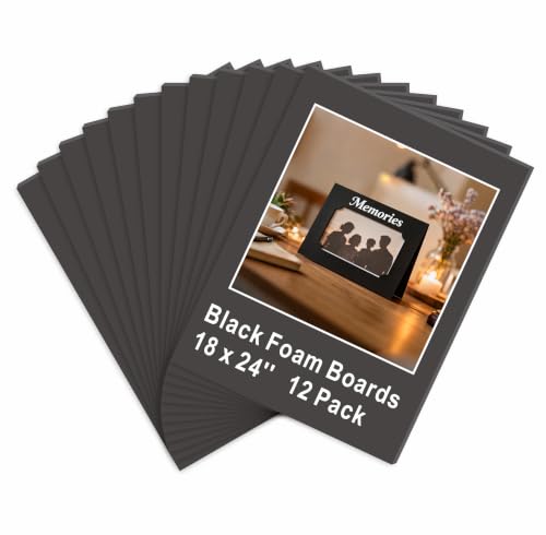 ZXUNLIEH Black Foam Board 18x24 Inch 12 Pack 3/16'' Thick for Crafts & Displays
