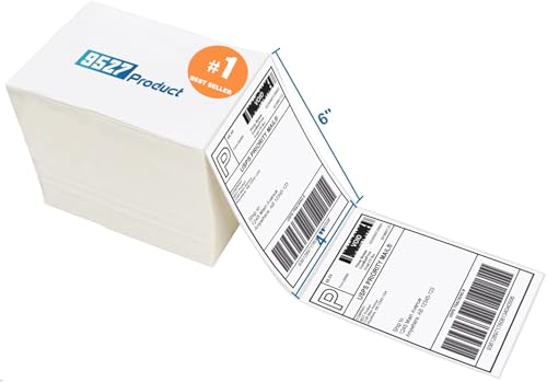 9527 Product 4x6 White Thermal Shipping Labels - 500pcs, Perforated, Compatible with Zebra & More