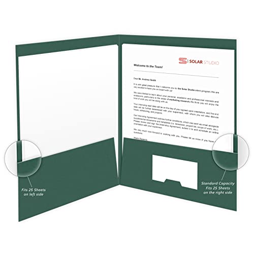 The Gallery Collection, 25 Count, Green, Welcome Pocket Folders, Gold Foil Stamped, for HR Professionals (9 x 12)