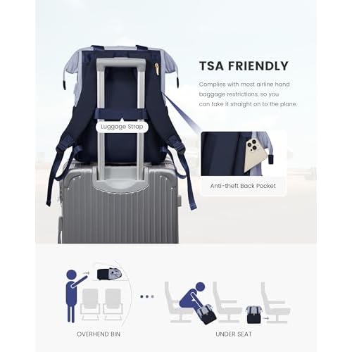 LOVEVOOK Laptop Backpack for Women, 15.6 Inch Work Laptop Bag with USB Port, Fashion Teacher Nurse Backpack Purse, Waterproof Travel Computer Backpack with Organizer Bag, 2PCS, Grey Blue-Ink Blue