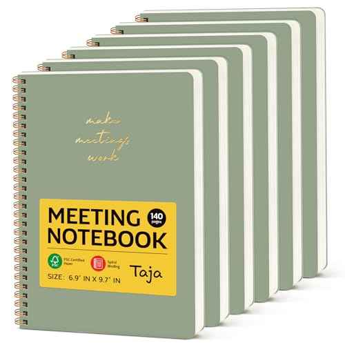 6 Pack of Meeting Notebook for Work Organization - Work notebook with action items, Meeting Minutes Planner Notebook, Perfect Office Supplies for Men & Women - Green