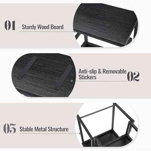 Vrisa Step Stool for Adults Wooden 2 Steps Footstool Heavy Duty RV Bedside Stepping Stool for High Beds with Metal Frame Hold Up 500LB Foot Stool for Kitchen Bathroom Bedroom, Black