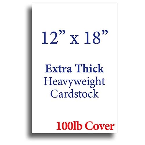 Extra Thick 12" x 18" Cardstock for Inkjet or Laser Printers - 100lb Cover 270 gsm Heavy Printer Paper - Matte Finish White - Great for Cards, Menu's, Posters, Covers (100 Sheet Pack)