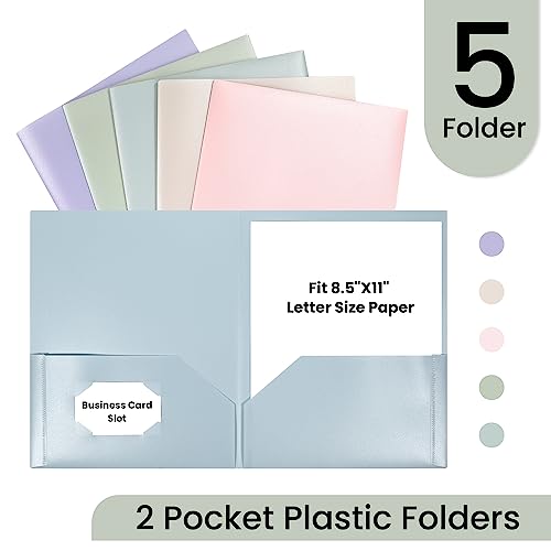GNL Pastel Colors 5-Pack Heavy Duty 2 Pocket File Folders - Letter Size