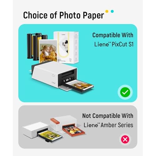 Liene Photo Paper & Cartridge, 2 Ink Cartridge Refill & 72 sheets photo papers, 4x6", Dye Sublimation, Water & Oxidation-Proof, Only for Liene PixCut S1