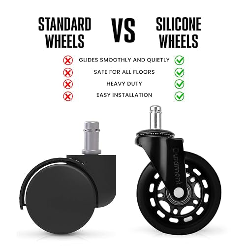 Duramont Black Office Chair Wheels - Set of 5 Universal Rubber Casters, Smooth & Quiet