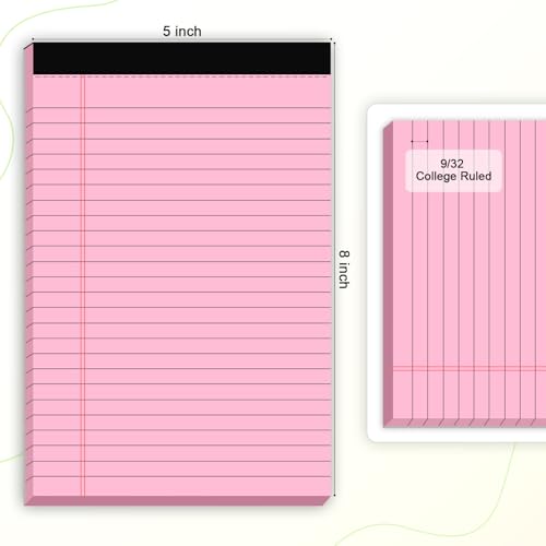 Multicolor 5 Pack 5x8 Legal Notepads - College Ruled, Perforated, Thick Paper