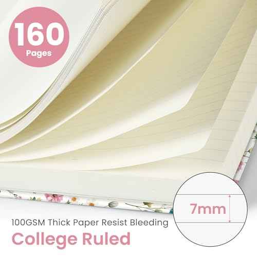 Taja Lined Journal Notebook for Women & Men, Hardcover Leather Journal for writing, A5 College Ruled Notebook for Work & Note Taking, Perfect for Office School Home Supplies, 160 Pages, Garden