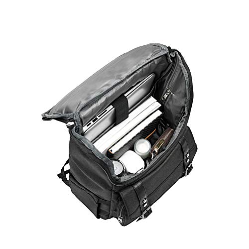 YALUNDISI Black Vintage Laptop Backpack with USB Charging Port for Women & Men, Fits 15.6 Inch