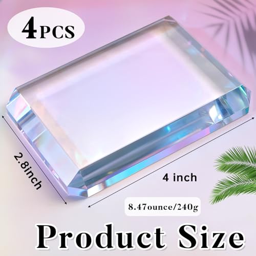 Seajan 4 Pack Clear Glass Rectangular Paperweights for Home & Office Decor
