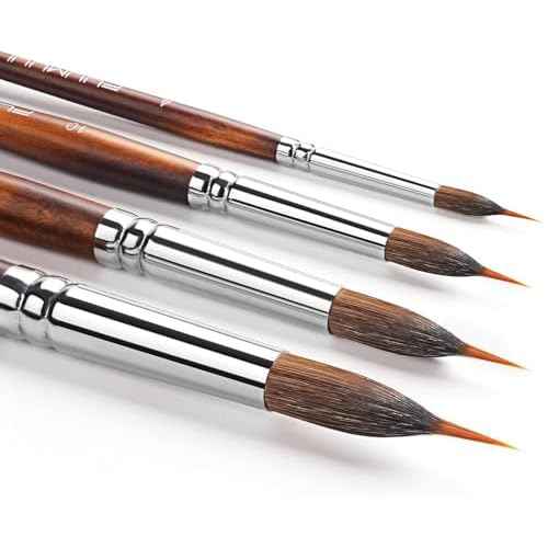 Watercolor Brushes Professional, Fuumuui 4Pcs Extended Needle Point Brushes Synthetic Extra Long Pinhead Brush with Sable Body for Fine Detailing - Watercolor Acrylic Gouache Inks Painting