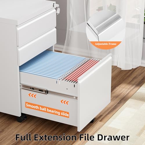 INTERGREAT White 3-Drawer Mobile Filing Cabinet with Lock (Assembled) – Under-Desk Metal File Cabinet on Wheels, 23.8" H